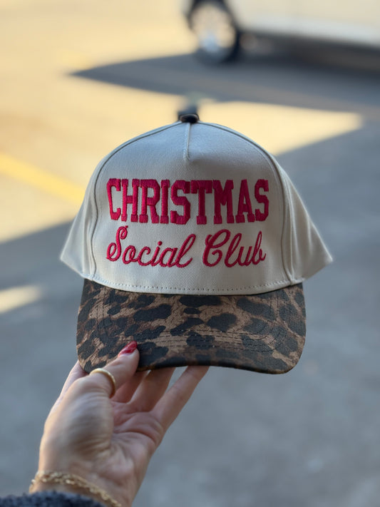 “CHRISTMAS Social Club” red & leopard hat