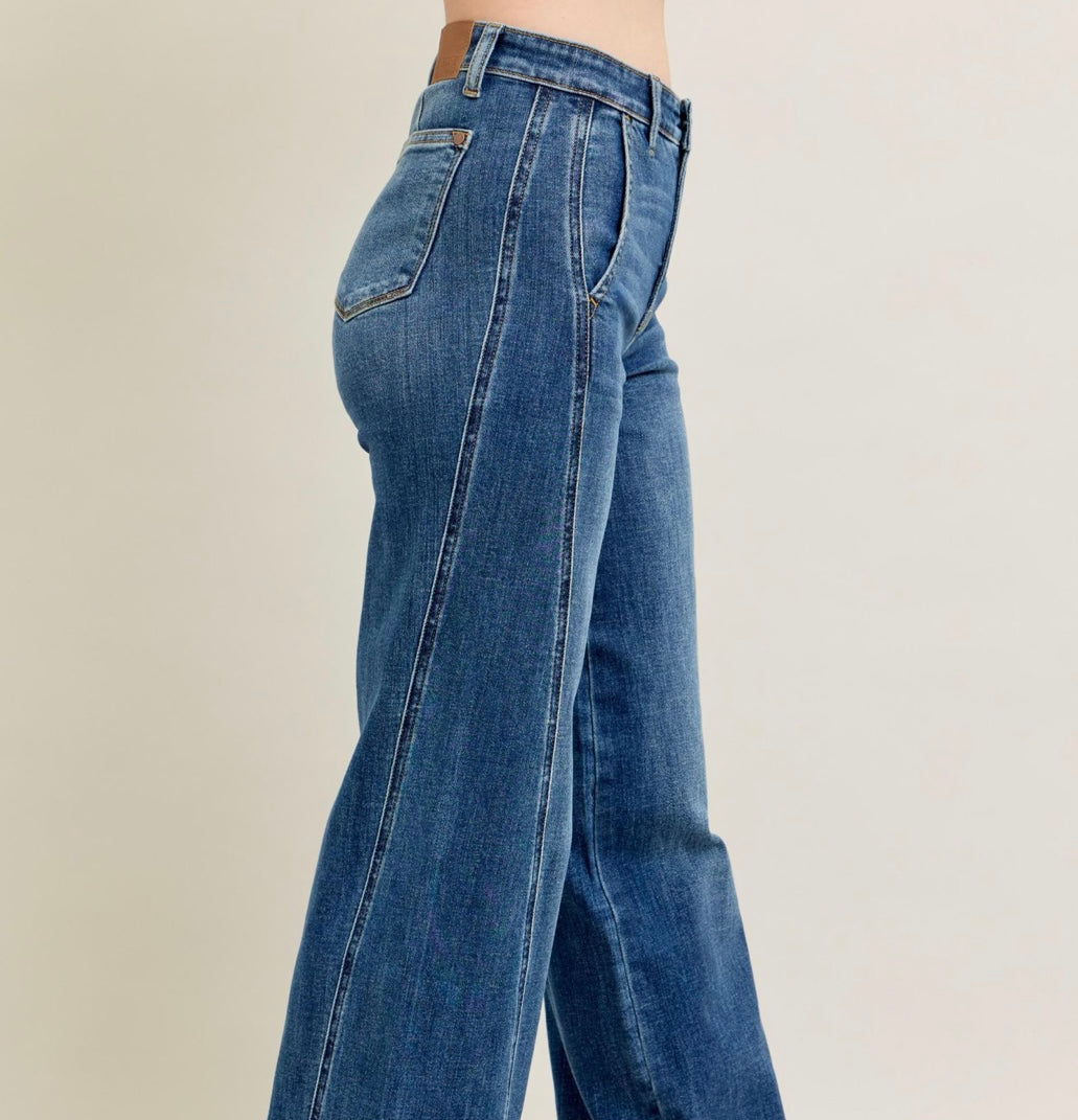 Dark Wash Judy Blue Wide Leg with Trimming