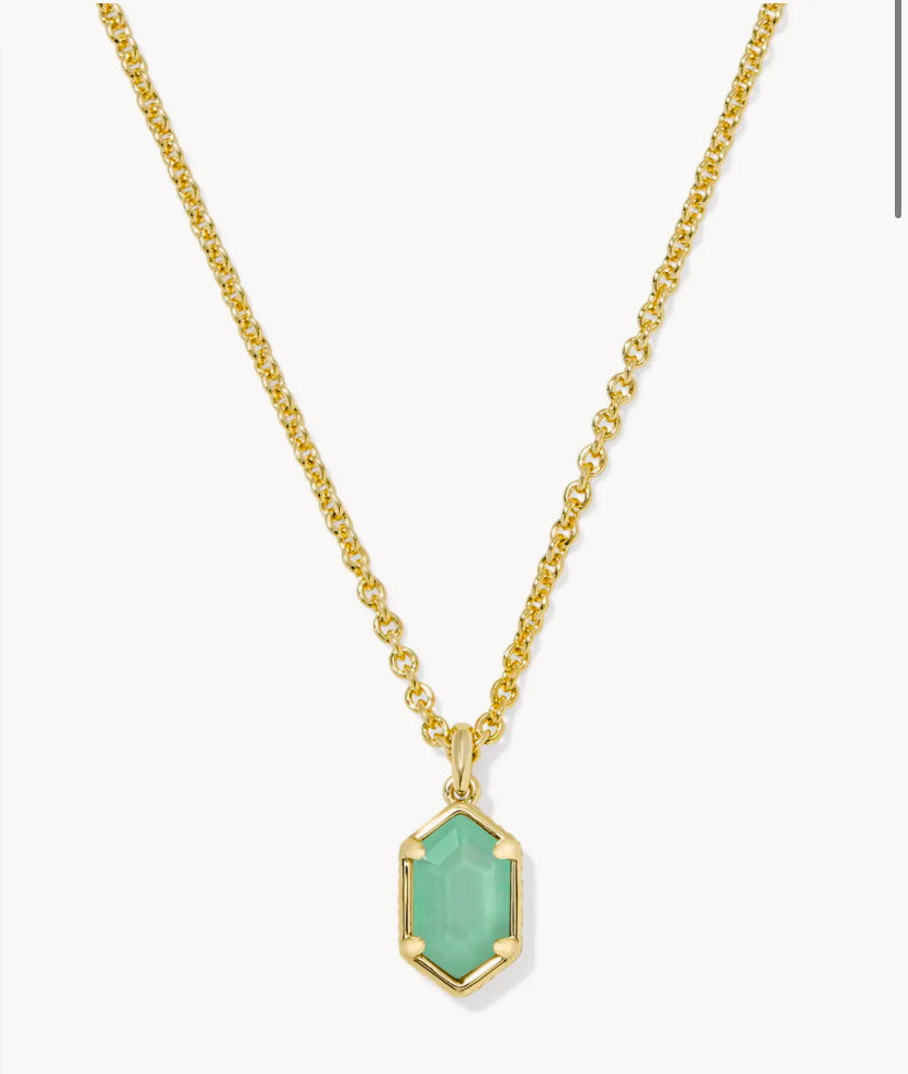 Hallie Short Pendant Necklace Gold Mint Green Watercolor Illusion