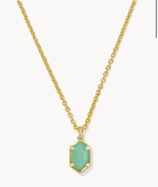 Hallie Short Pendant Necklace Gold Mint Green Watercolor Illusion