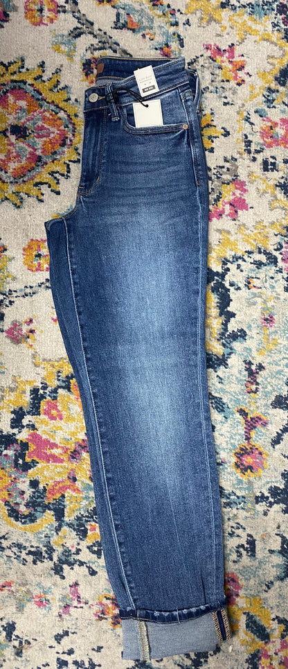 Medium Wash Boyfriend Fit Mid Rise Rolled Hem Judy Blue Jeans