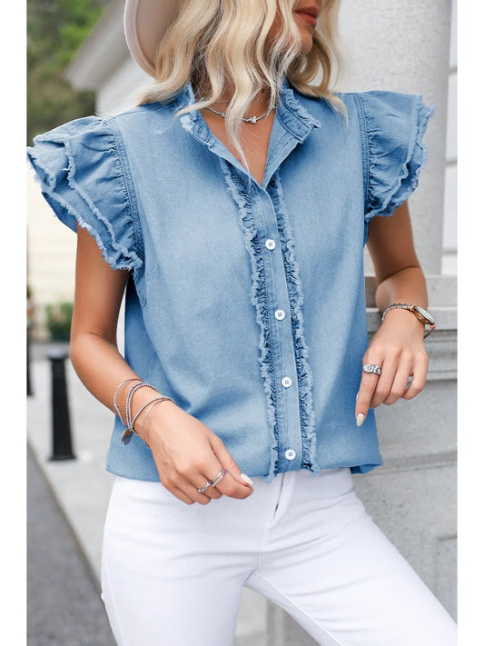 Denim ruffle top
