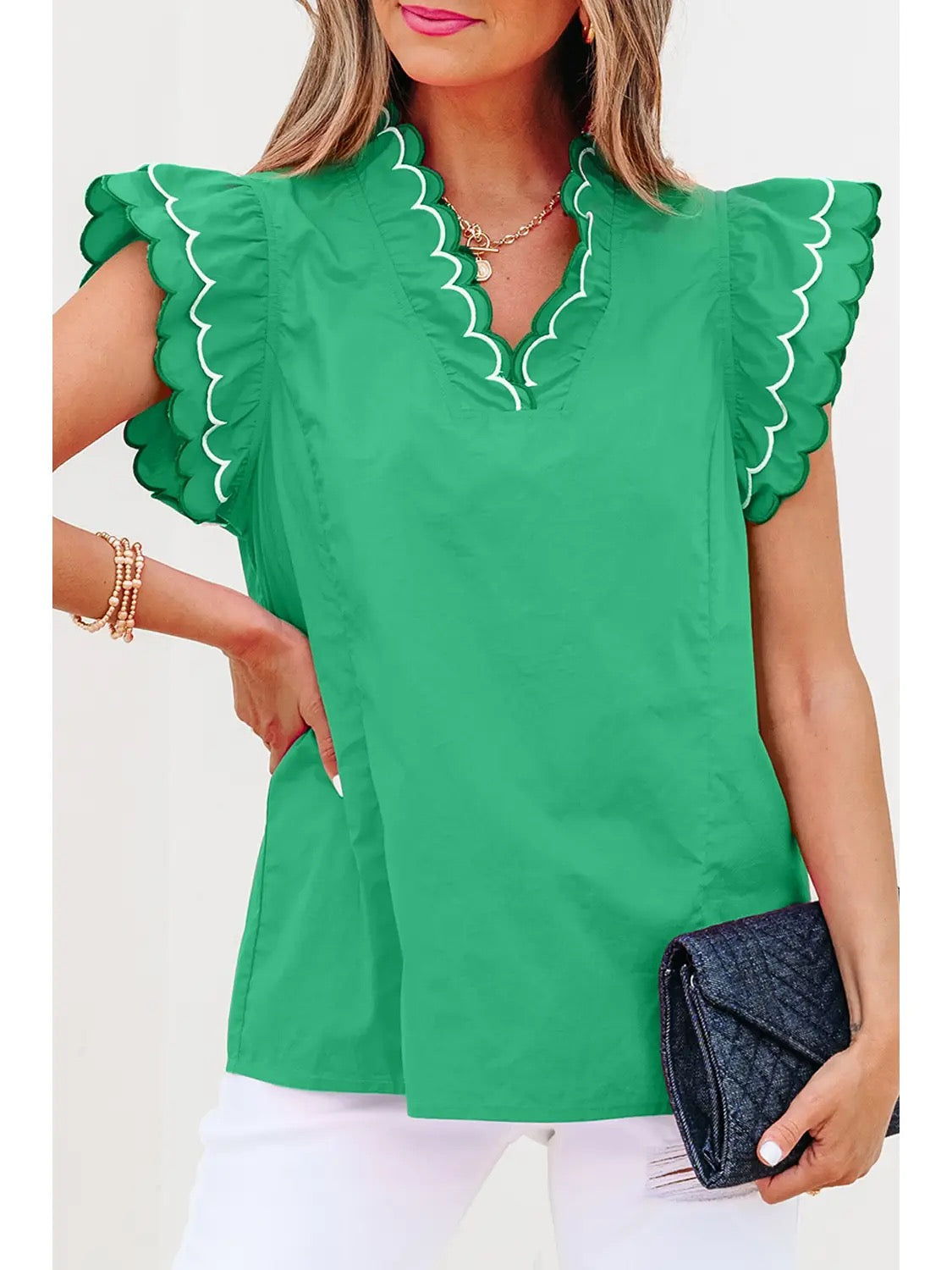 RUFFLE V-NECK TOP