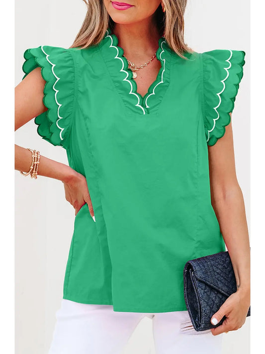 RUFFLE V-NECK TOP