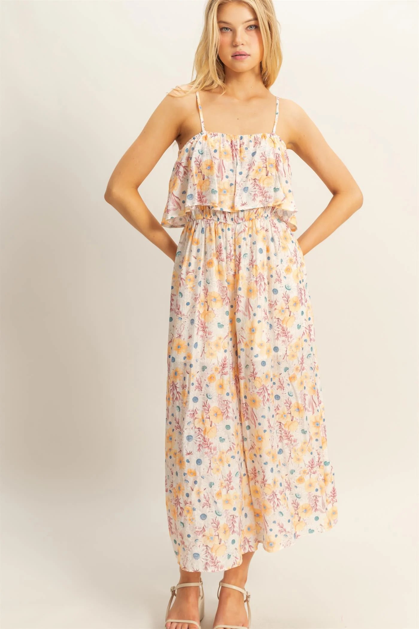 Floral Overlay Bodice Cropped Jumpsuit