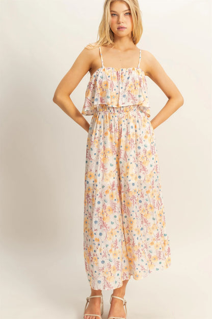 Floral Overlay Bodice Cropped Jumpsuit