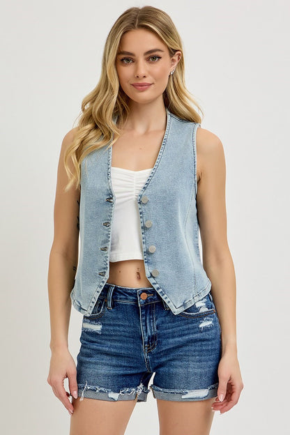V Neck Button Down Vest