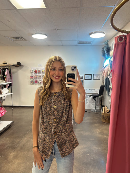 LEOPARD DENIM VEST