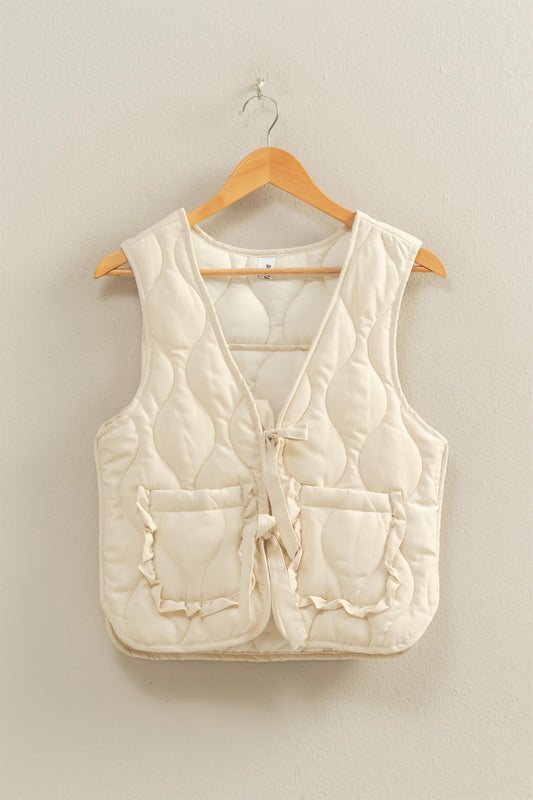 Quilted Vest With Tie-Front And Patch Pockets
