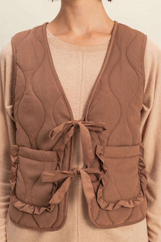 Quilted Vest With Tie-Front And Patch Pockets
