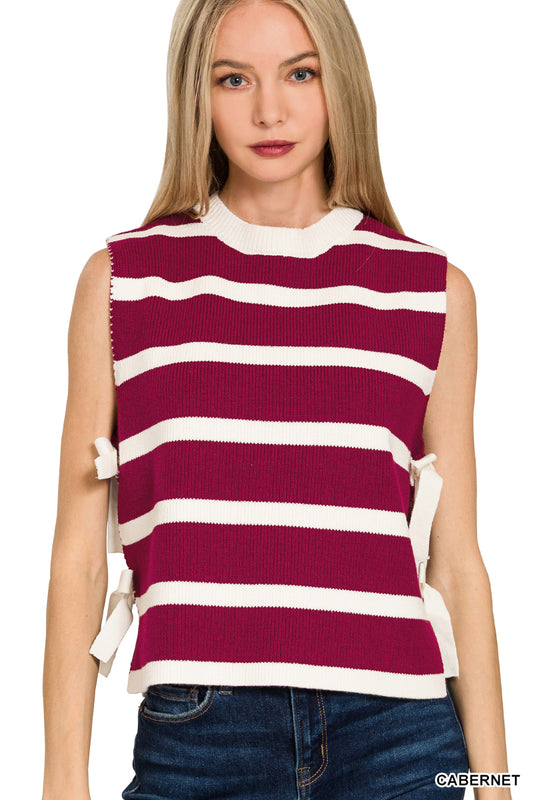 SIDE TIE STRIPE SWEATER VEST