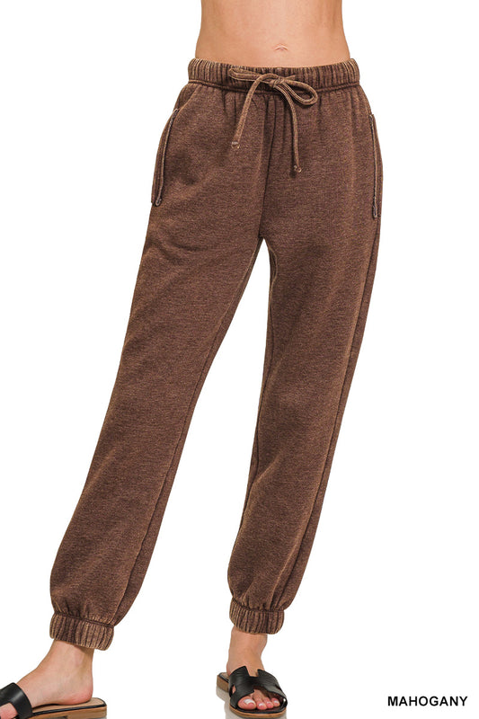 ACID WASH FLEECE SWEATPANTS WITH POCKETS