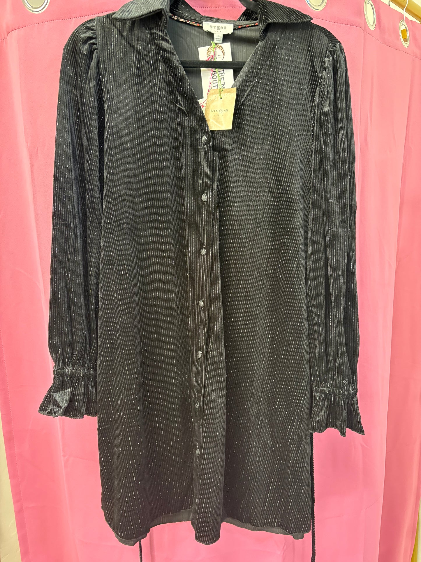 Textured Velvet Mini Dress with Belt and Merrow Stitch Detail