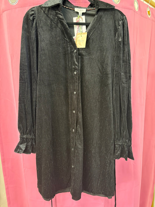 Textured Velvet Mini Dress with Belt and Merrow Stitch Detail