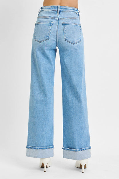 TUMMY CONTROL HIGH RISE LONG INSEAM WIDE LEG WITH CUFFED JEANS