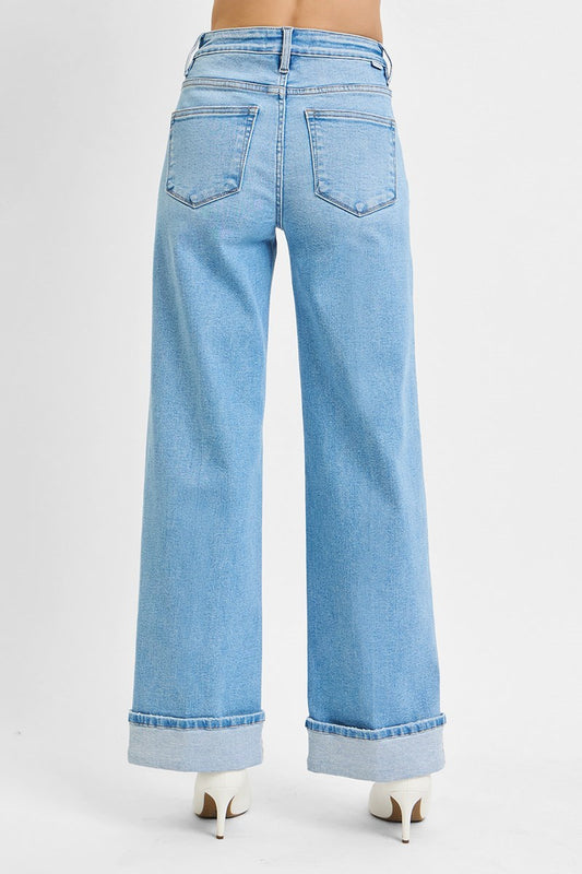 TUMMY CONTROL HIGH RISE LONG INSEAM WIDE LEG WITH CUFFED JEANS