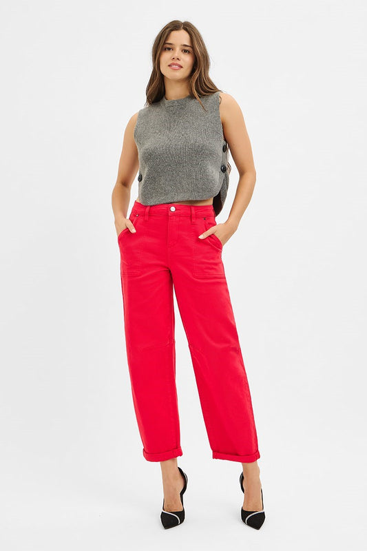 HIGH RISE ANKLE CUFFED BARREL PANTS