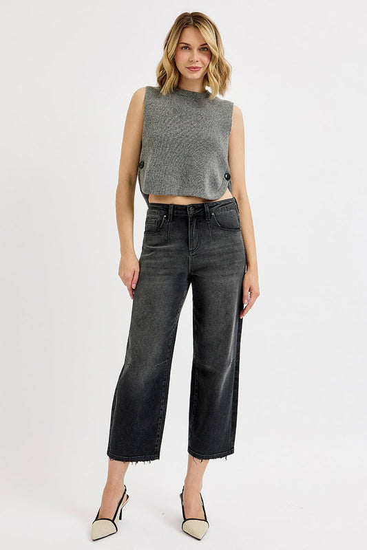 SLOUCHY CROP WIDE BARREL LEG JEANS