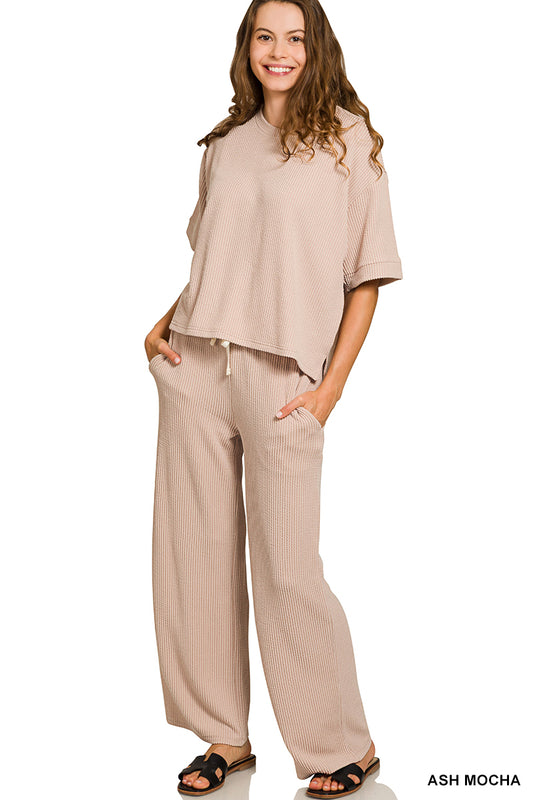 ASH MOCHA RAISED RIB SHORT SLEEVE TEE & PANTS SET