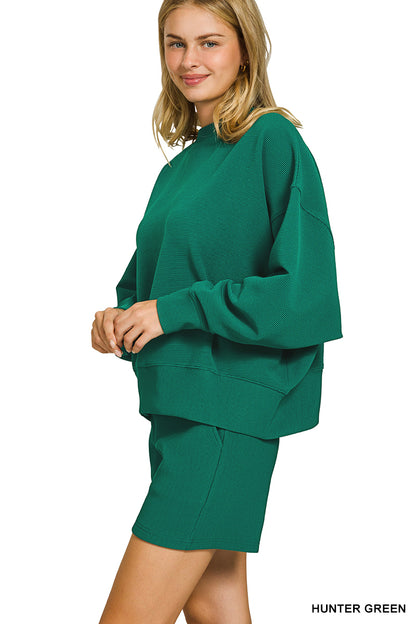 RIBBED ROUND NECK PULLOVER & SHORTS SET