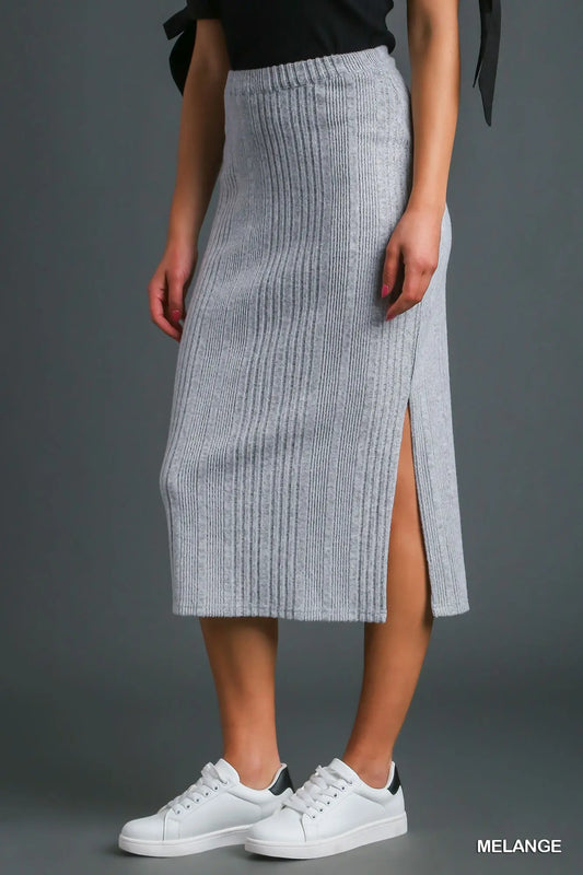 Gray ribbed midi skirt