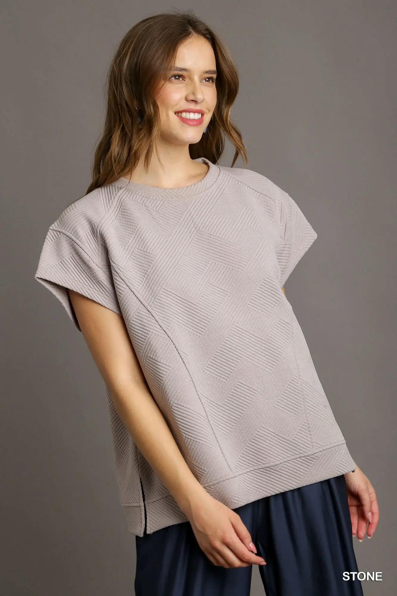 Set top stone Criss Cross Jacquard Oversized Sweatshirt Top
