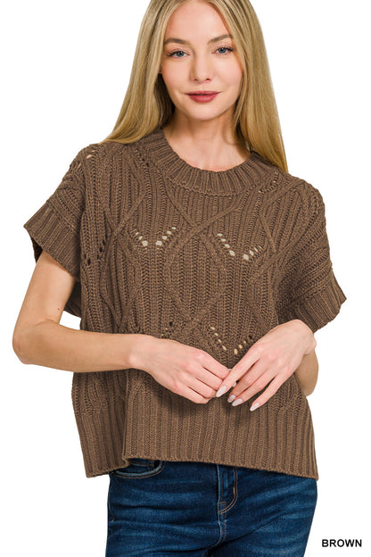 Deep camel short sleeve sweater