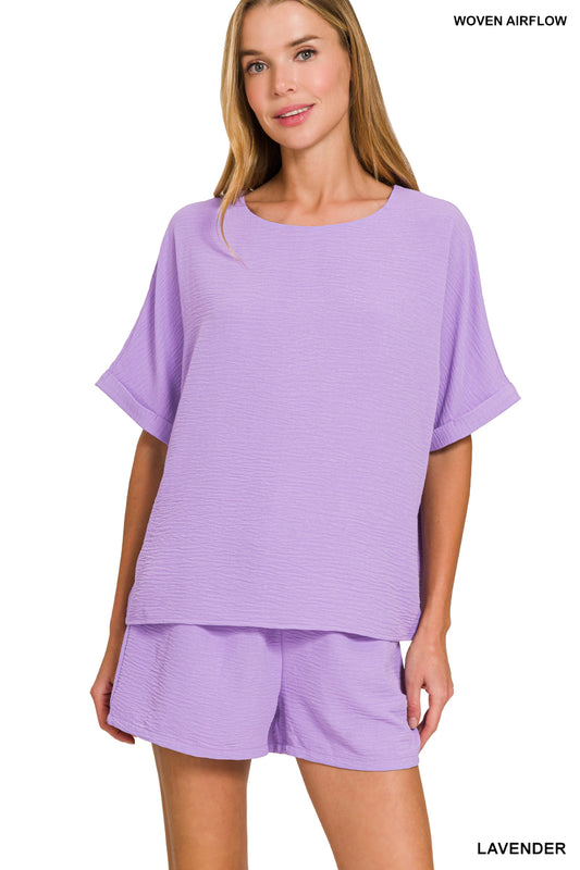 WOVEN AIRFLOW TOP & SHORTS SET
