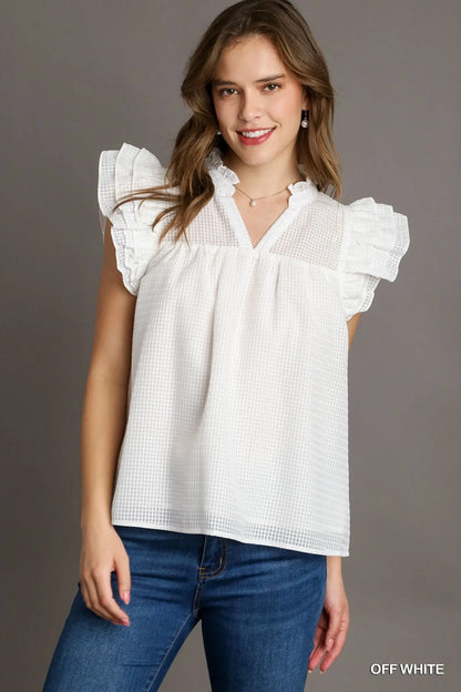 Off white ruffle sleeve blouse