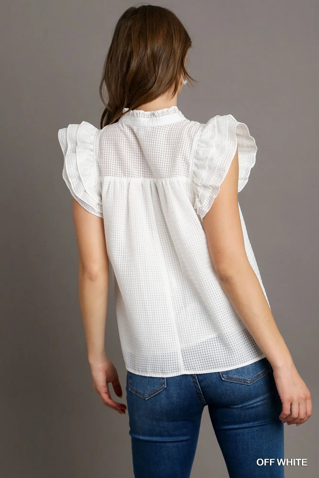 Off white ruffle sleeve blouse