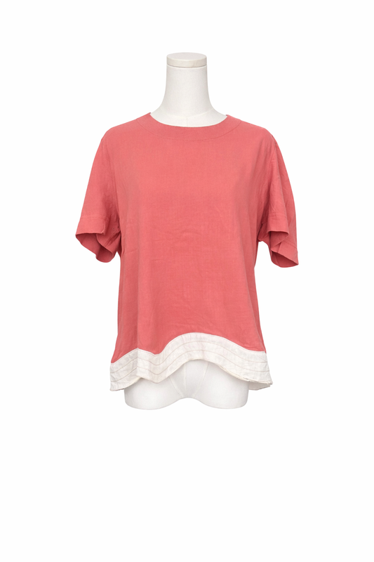 Linen Blend Scalloped Hem Top