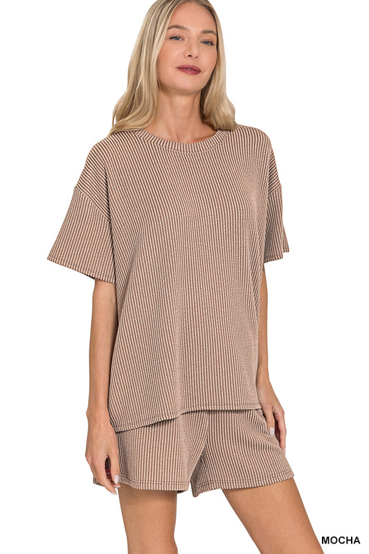 RAISED RIB SHORT SLEEVE TEE & SHORT PANTS SET