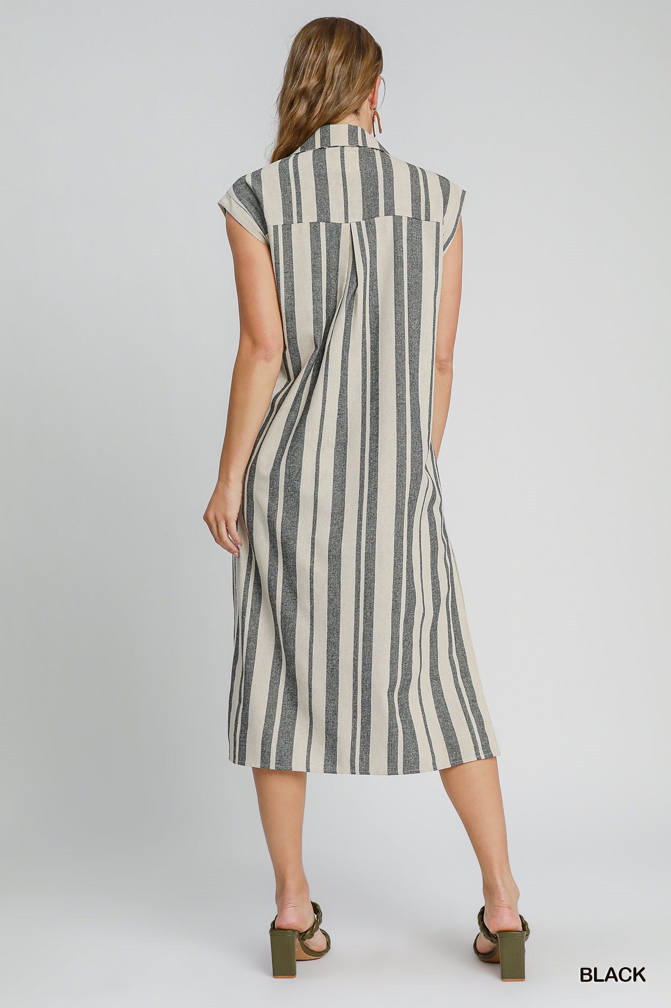 Pintucked Striped Midi Dress