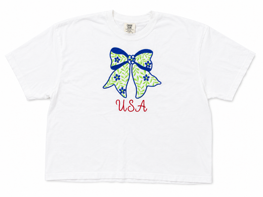 embroidered USA cropped tee