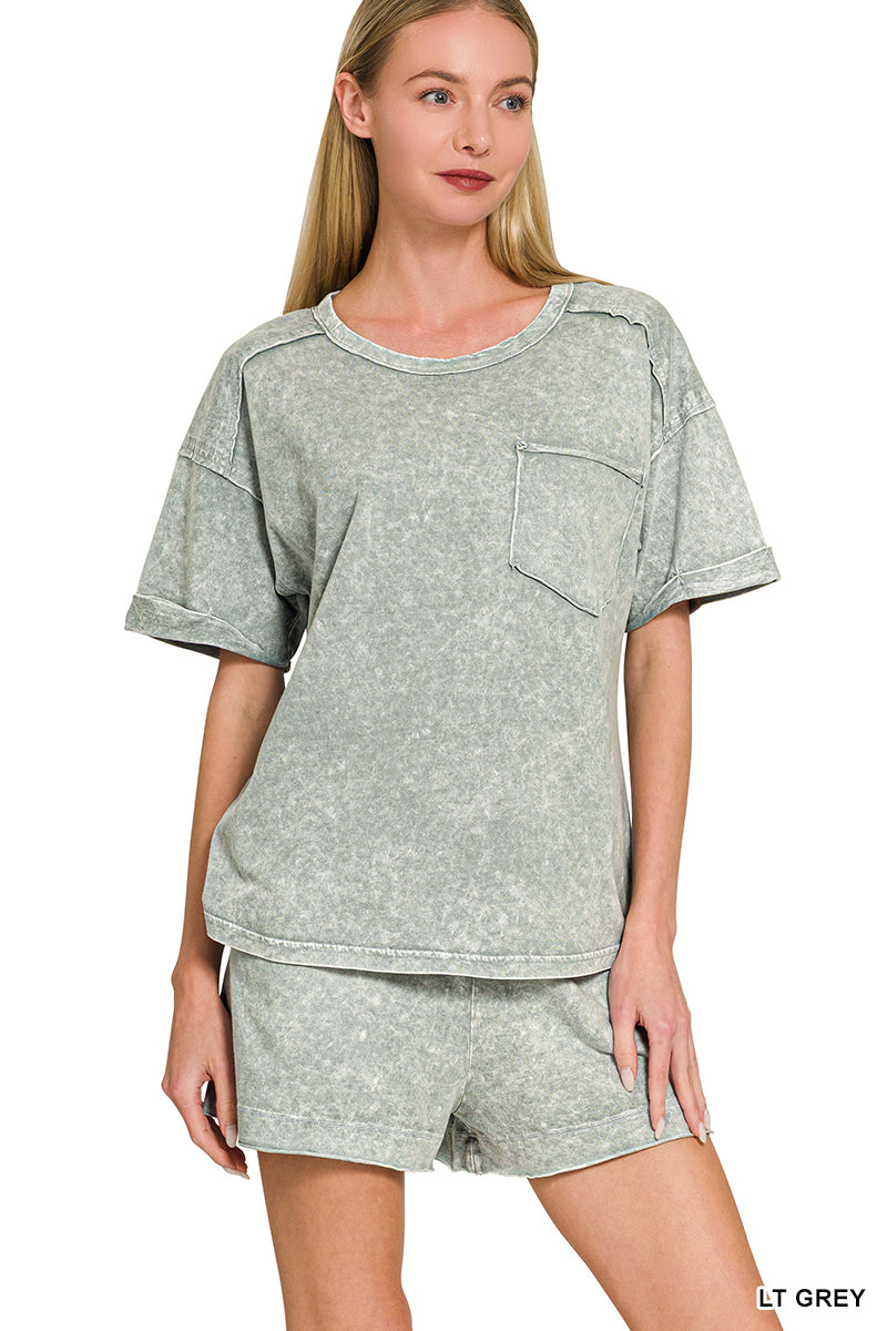 HALO SNOW WASHED EXPOSED SEAM TOP & SHORTS SET