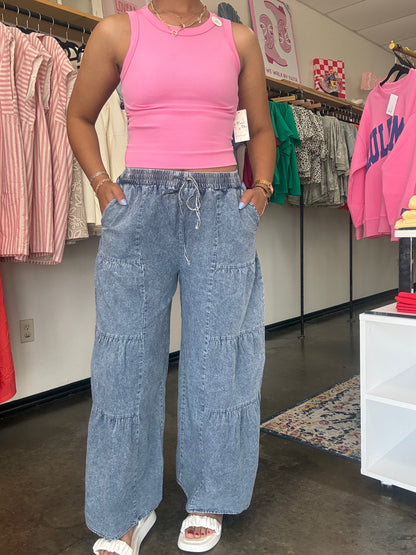 Indigo Wide Leg Tiered Pant