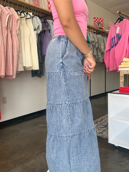 Indigo Wide Leg Tiered Pant