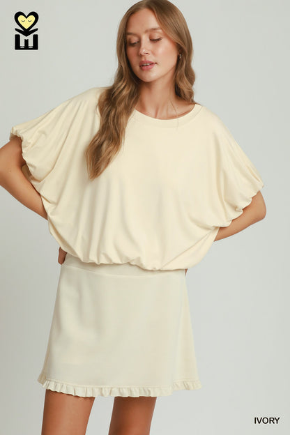 Double Lined Bubble Sleeve & Hem Top