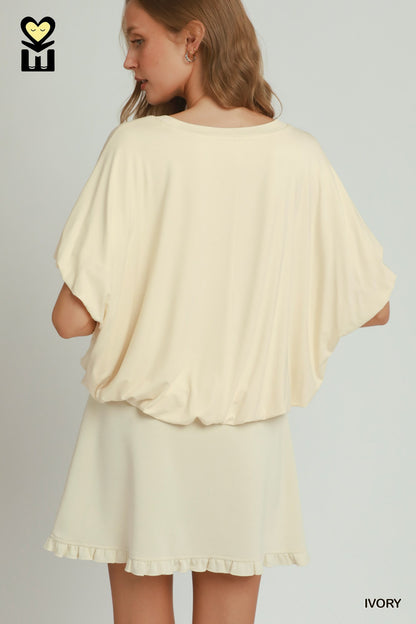 Double Lined Bubble Sleeve & Hem Top