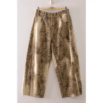 Allover Print Barrel Pants: MOCHA LEOPARD