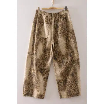 Allover Print Barrel Pants: MOCHA LEOPARD