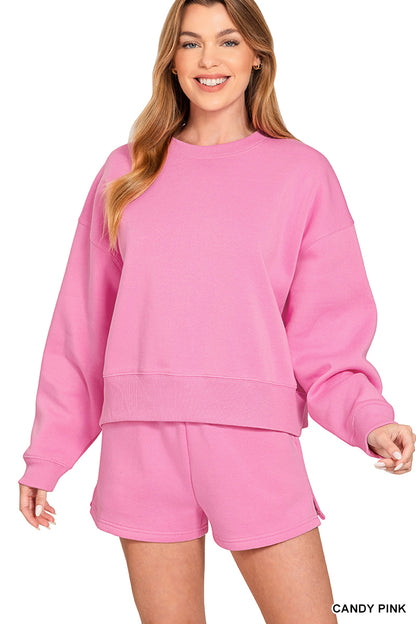 FLEECE ROUND NECK PULLOVER & SHORTS SET