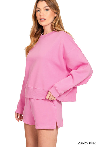 FLEECE ROUND NECK PULLOVER & SHORTS SET