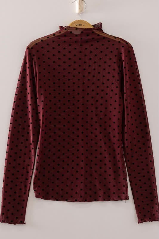 Polka Dot Mesh Top- black/red