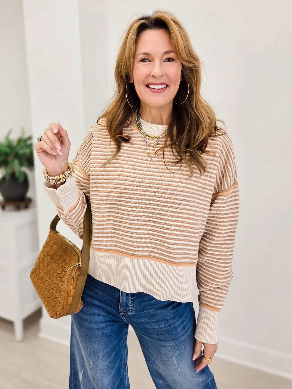 Peach wood Striped Sweater