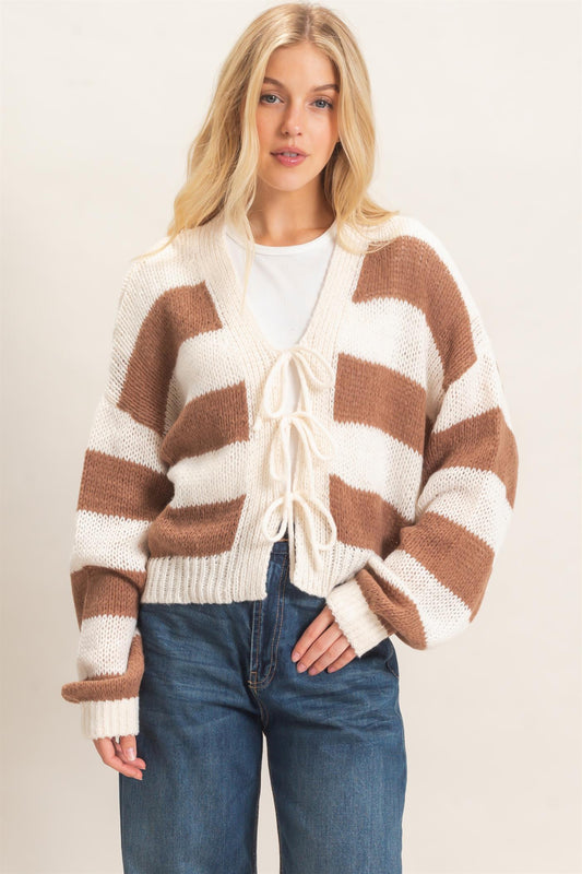 Striped V-Neck Sweater Cardigan