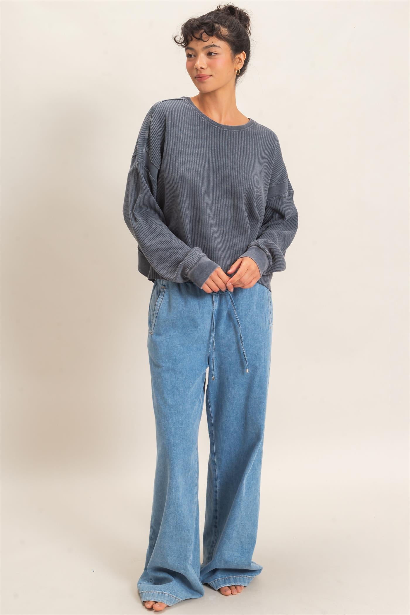 Mineral Wash Waffle Open Back Top