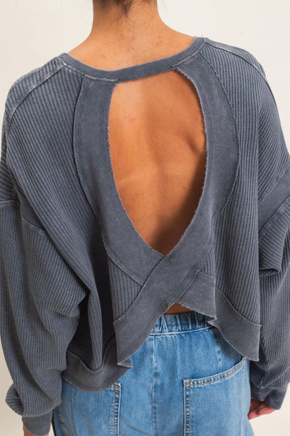 Mineral Wash Waffle Open Back Top