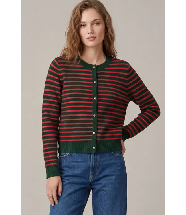 Tracy Green & Red Striped Cardigan Sweater