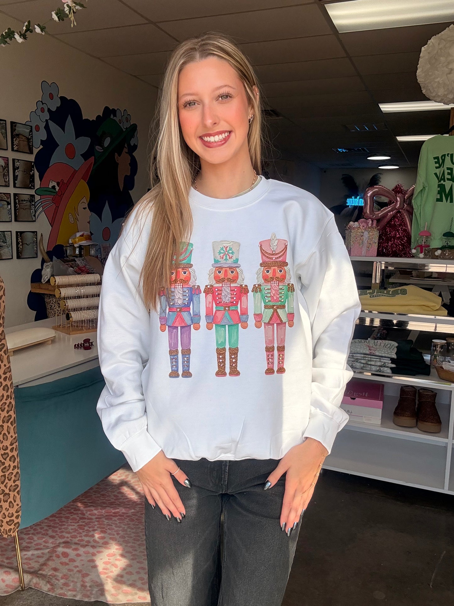 Nutcracker Sweatshirt With Rhinestones/ WHITE